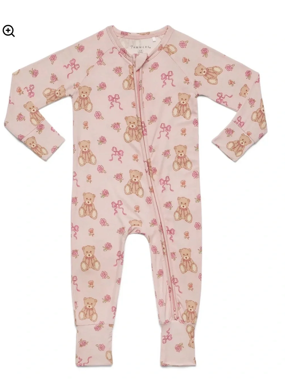 In My Jammers pink teddy bear & bows bamboo zipper pajamas 12-18m baby girls